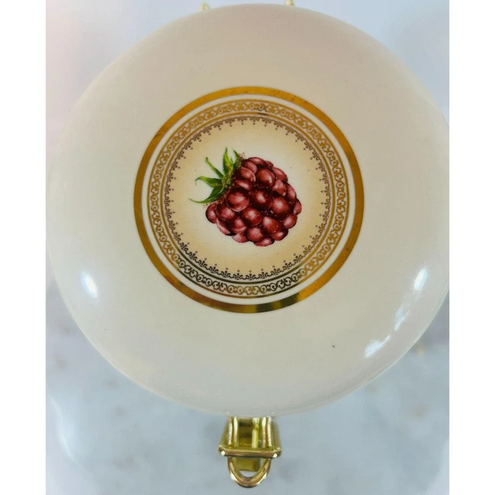 Vtg Lg Knotts Berry Farm Ceramic Canister Cookie‎ Jar Fruit Design Gold Accents